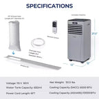 Costway Aire acondicionado portátil de 6000 BTU (10000 BTU ASHRAE) con control remoto, Enfriador de aire 3 en 1 con secado