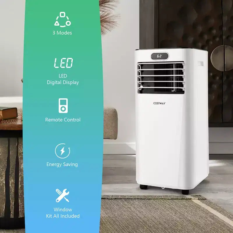 Costway Aire acondicionado portátil de 6000 BTU (10000 BTU ASHRAE) con control remoto, Enfriador de aire 3 en 1 con secado