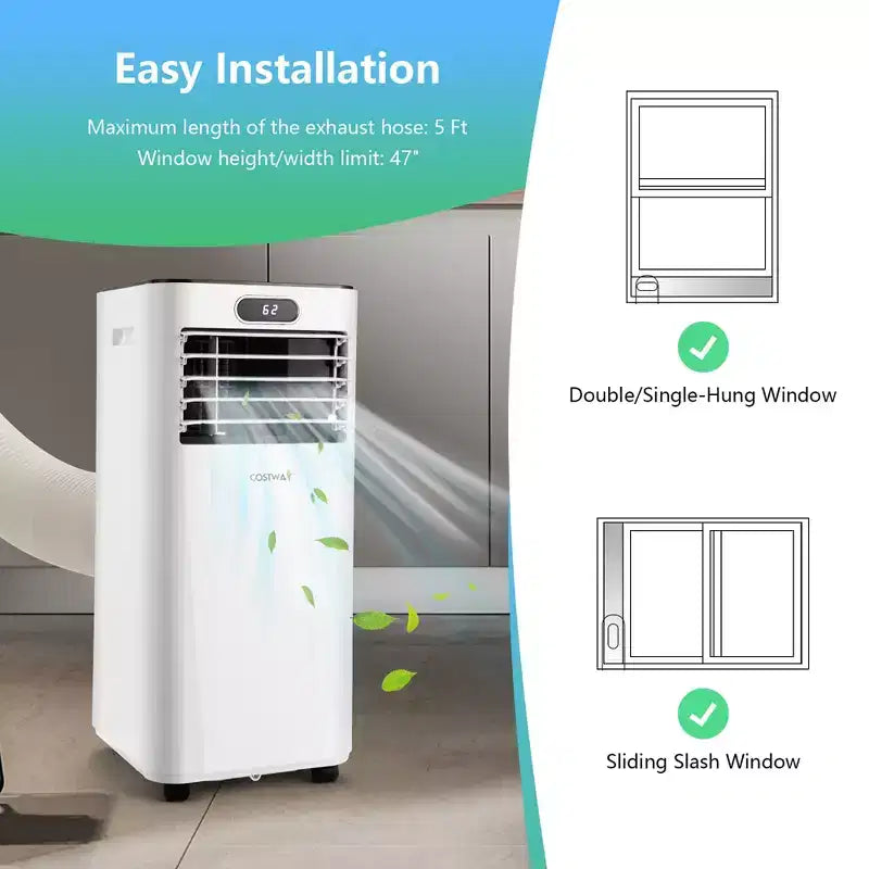 Costway Aire acondicionado portátil de 6000 BTU (10000 BTU ASHRAE) con control remoto, Enfriador de aire 3 en 1 con secado