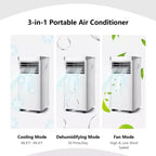 Costway Aire Acondicionado Portátil 3 en 1, 8000 BTU/10000 BTU ASHRAE con Control Remoto