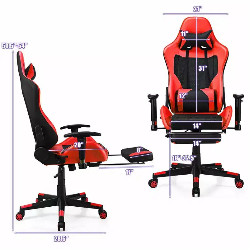 Sillón de masaje Costway, silla reclinable para videojuegos, silla de carreras con soporte lumbar de masaje y reposapiés