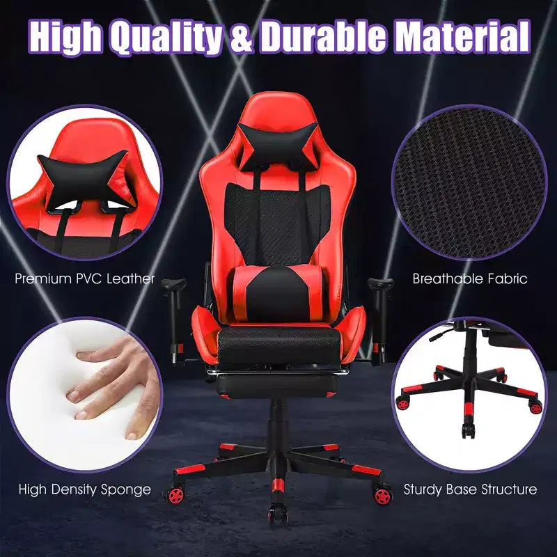 Sillón de masaje Costway, silla reclinable para videojuegos, silla de carreras con soporte lumbar de masaje y reposapiés