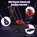 Sillón de masaje Costway, silla reclinable para videojuegos, silla de carreras con soporte lumbar de masaje y reposapiés