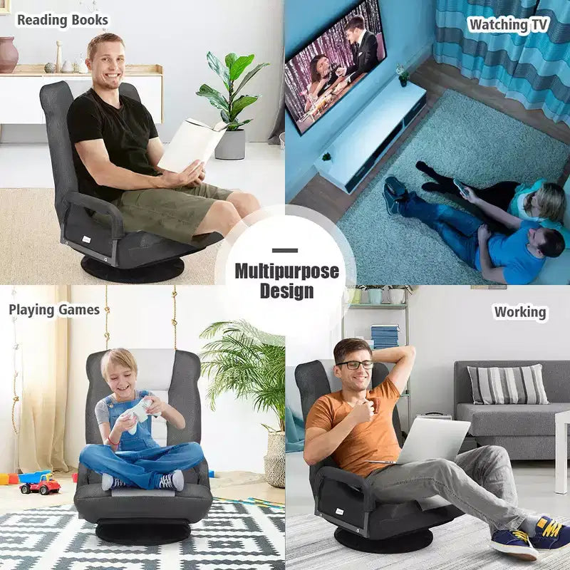 Silla de juego giratoria de 360 grados Costway con respaldo plegable y ajustable