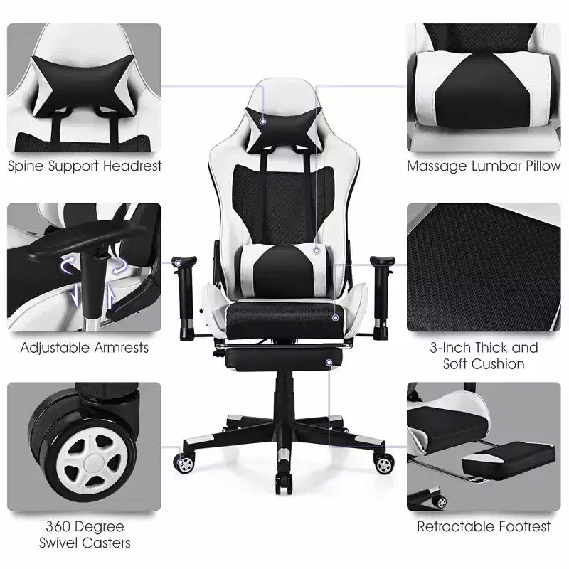 Sillón de masaje y silla de oficina reclinable Costway con reposapiés, color blanco