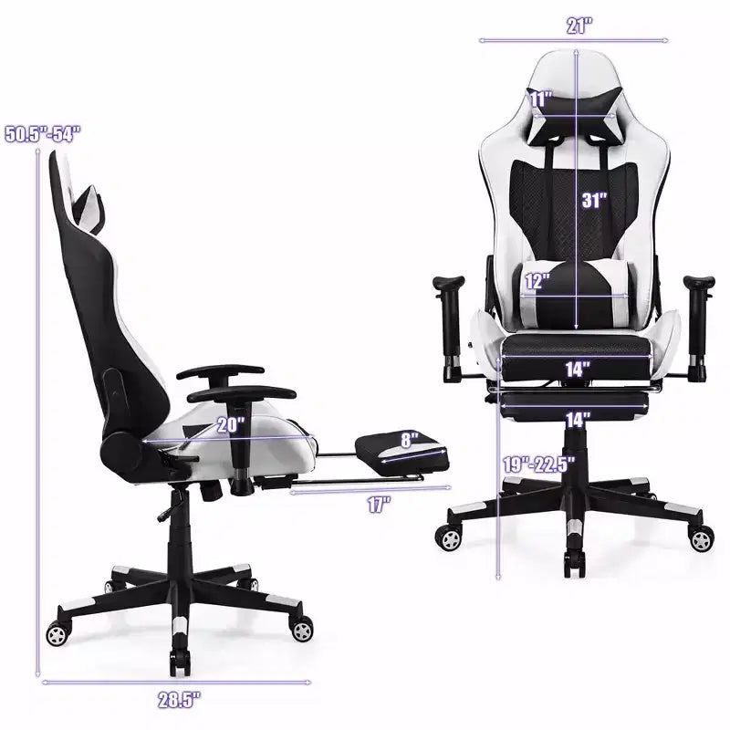 Sillón de masaje y silla de oficina reclinable Costway con reposapiés, color blanco