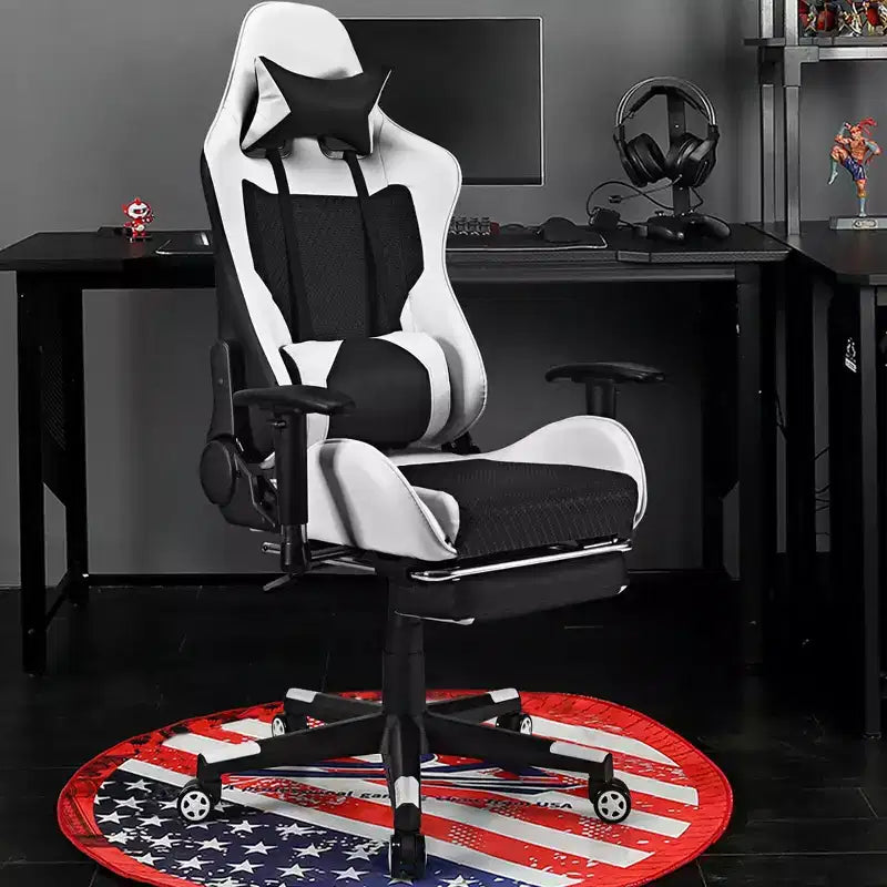 Sillón de masaje y silla de oficina reclinable Costway con reposapiés, color blanco