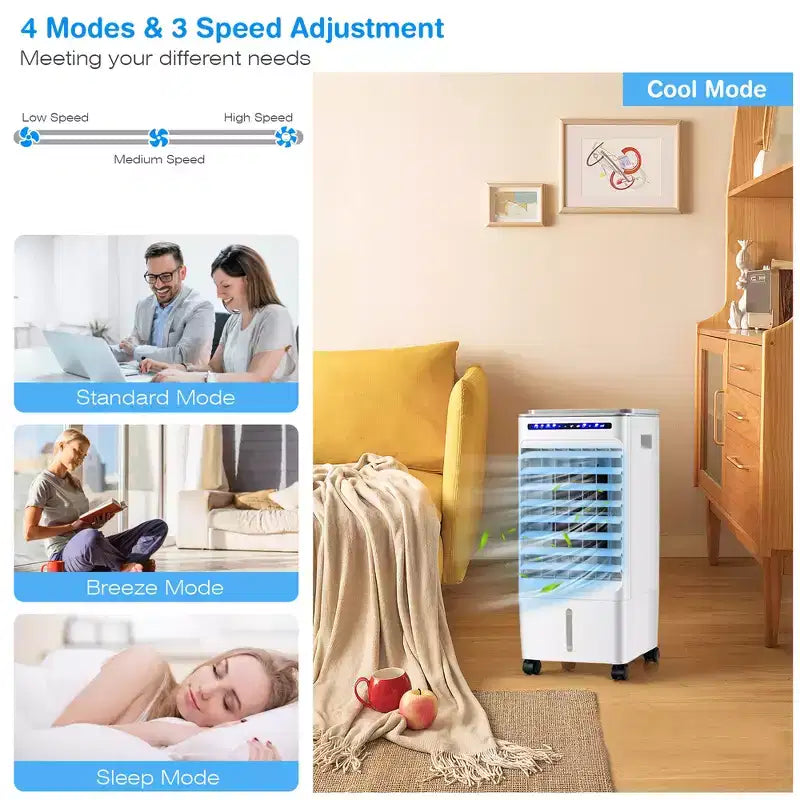 Enfriador de aire evaporativo 3 en 1 Costway, ventilador portátil de aire acondicionado con ventilador y humidificador