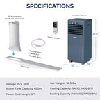 Costway Aire Acondicionado Portátil de 5000 BTU (8000 BTU ASHRAE) con Control Remoto, Enfriador de Aire 3 en 1 con Función de Deshumidificación