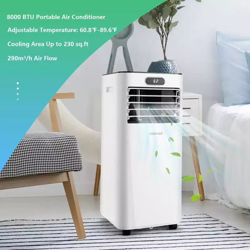 Costway Aire Acondicionado Portátil de 5000 BTU (8000 BTU ASHRAE) con Control Remoto, Enfriador de Aire 3 en 1 con Función de Deshumidificación