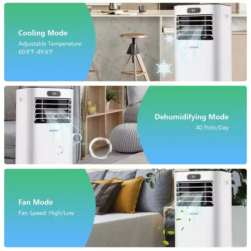 Costway Aire Acondicionado Portátil de 5000 BTU (8000 BTU ASHRAE) con Control Remoto, Enfriador de Aire 3 en 1 con Función de Deshumidificación