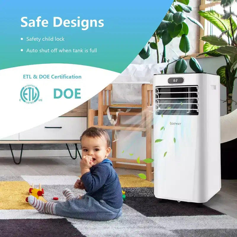 Costway Aire Acondicionado Portátil de 5000 BTU (8000 BTU ASHRAE) con Control Remoto, Enfriador de Aire 3 en 1 con Función de Deshumidificación