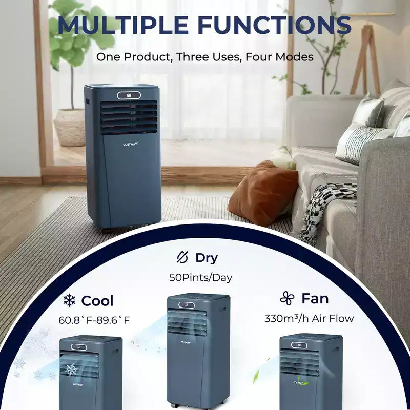 Costway Aire Acondicionado Portátil de 5000 BTU (8000 BTU ASHRAE) con Control Remoto, Enfriador de Aire 3 en 1 con Función de Deshumidificación