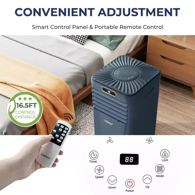 Costway Aire Acondicionado Portátil de 5000 BTU (8000 BTU ASHRAE) con Control Remoto, Enfriador de Aire 3 en 1 con Función de Deshumidificación