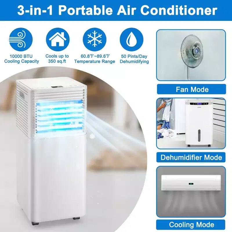 Acondicionador de aire portátil Costway 10000 BTU ASHRAE Enfriador de aire 3 en 1 con deshumidificador y modo ventilador