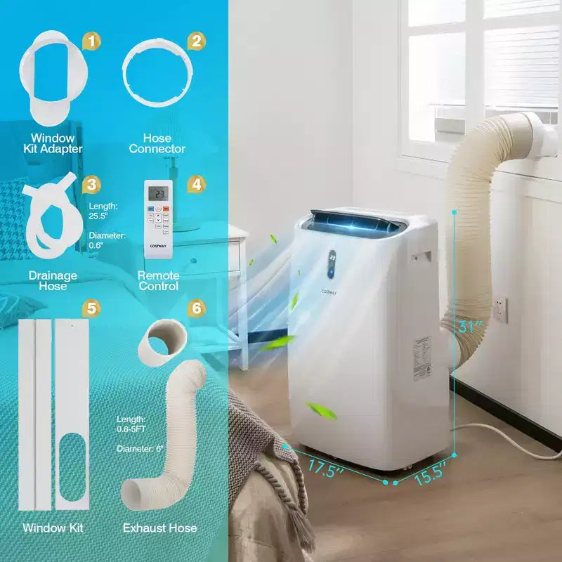 Acondicionador de aire portátil Costway de 8800 BTU (12000 BTU ASHRAE) 4 en 1 con aplicación y control inteligente WiFi