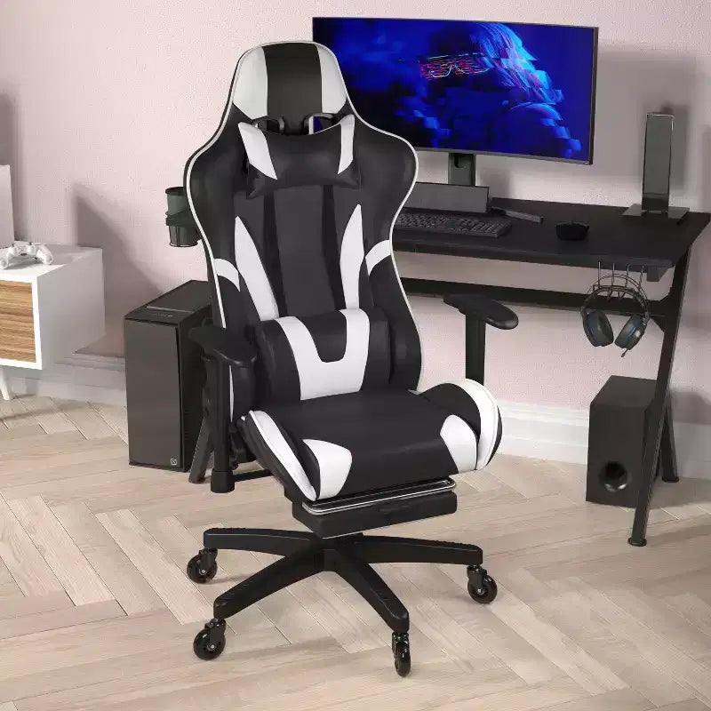 Flash Furniture X30 Silla Gamer Silla Ergonómica de Oficina con Respaldo Reclinable, Reposapiés Deslizable y Ruedas Transparentes