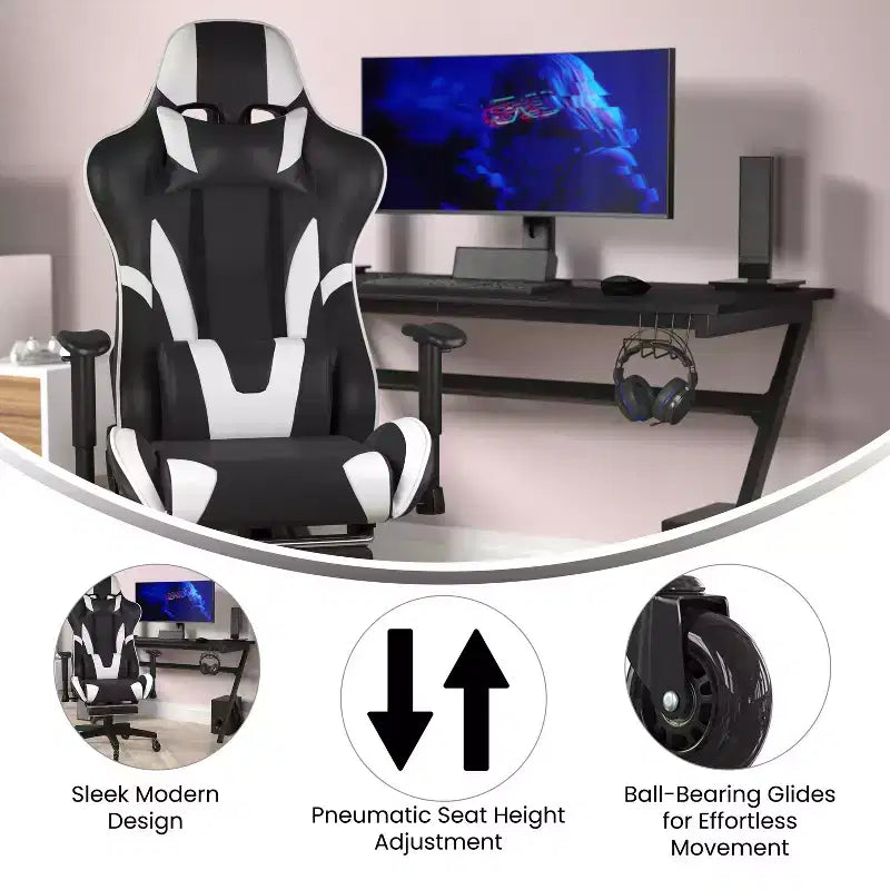 Flash Furniture X30 Silla Gamer Silla Ergonómica de Oficina con Respaldo Reclinable, Reposapiés Deslizable y Ruedas Transparentes