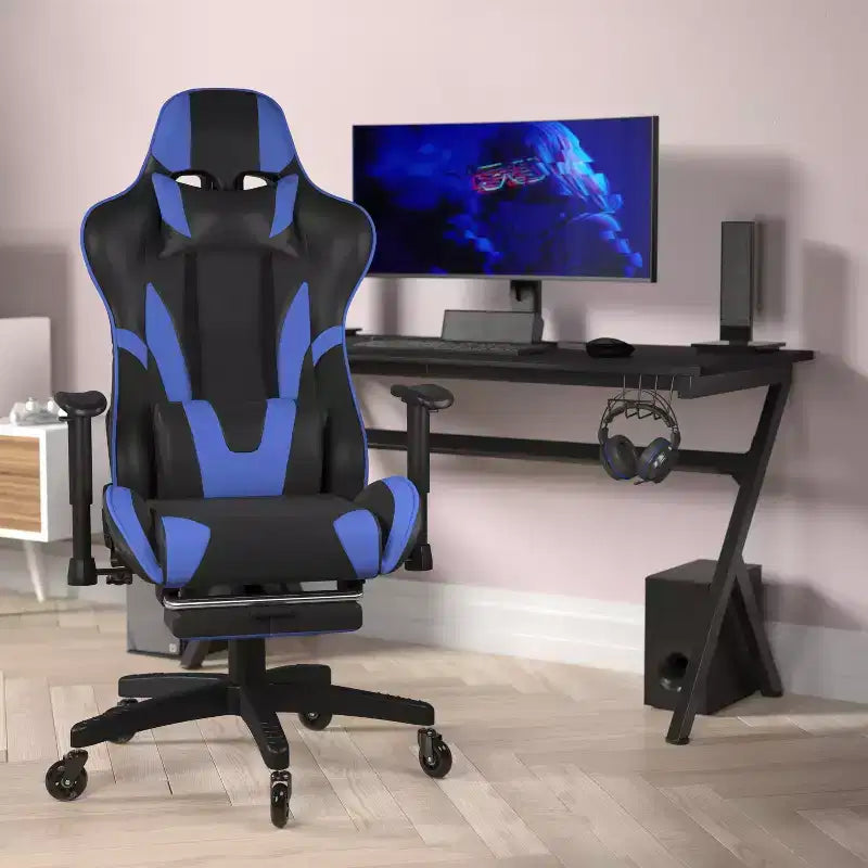 Flash Furniture X30 Silla Gamer Silla Ergonómica de Oficina con Respaldo Reclinable, Reposapiés Deslizable y Ruedas Transparentes