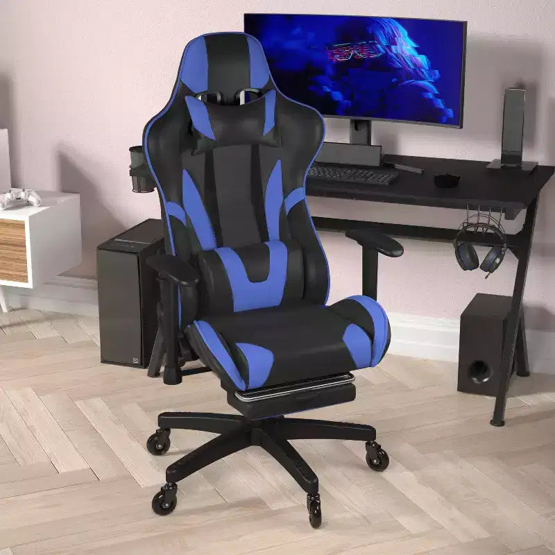 Flash Furniture X30 Silla Gamer Silla Ergonómica de Oficina con Respaldo Reclinable, Reposapiés Deslizable y Ruedas Transparentes
