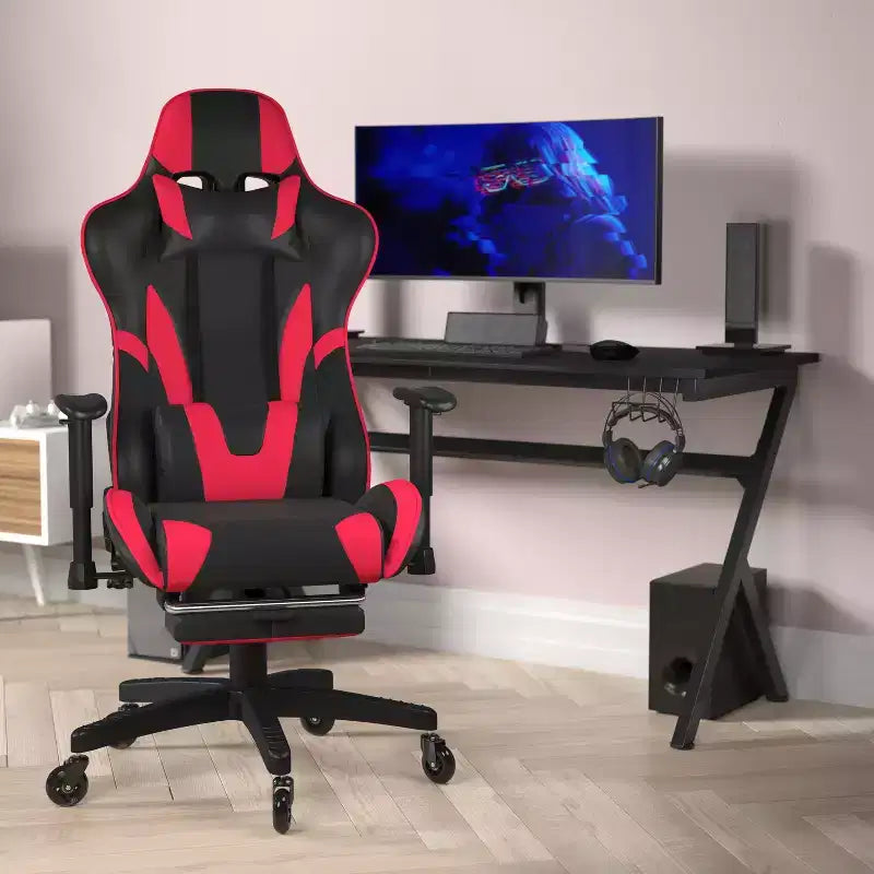 Flash Furniture X30 Silla Gamer Silla Ergonómica de Oficina con Respaldo Reclinable, Reposapiés Deslizable y Ruedas Transparentes