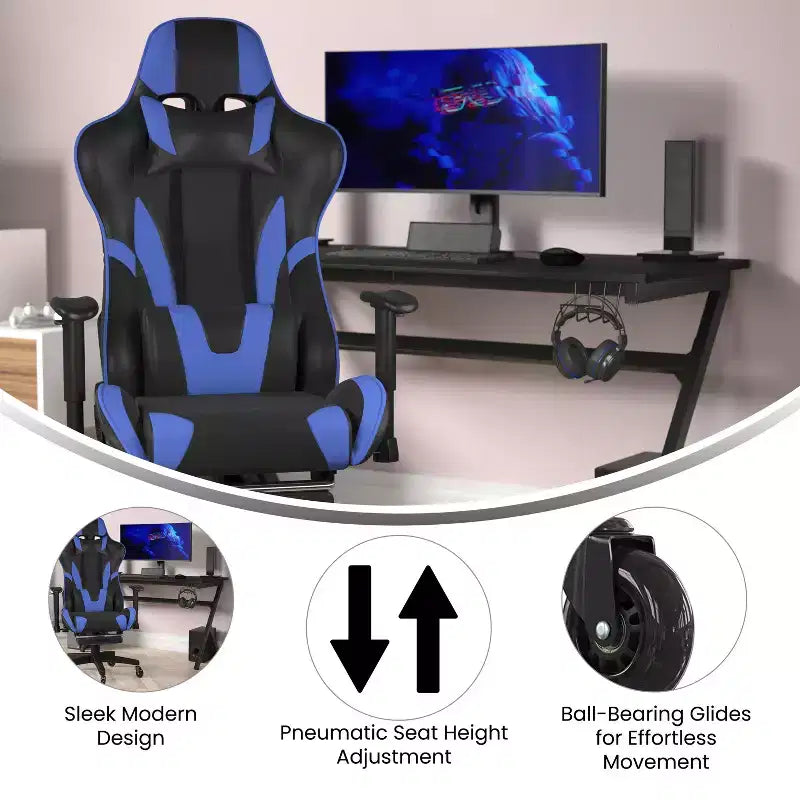 Flash Furniture X30 Silla Gamer Silla Ergonómica de Oficina con Respaldo Reclinable, Reposapiés Deslizable y Ruedas Transparentes