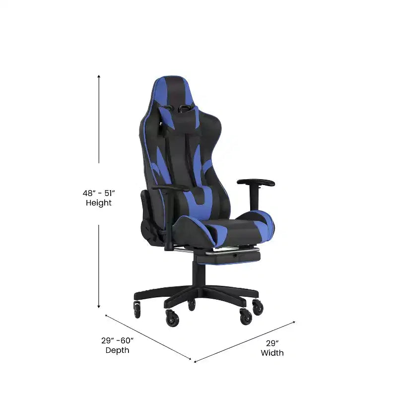 Flash Furniture X30 Silla Gamer Silla Ergonómica de Oficina con Respaldo Reclinable, Reposapiés Deslizable y Ruedas Transparentes