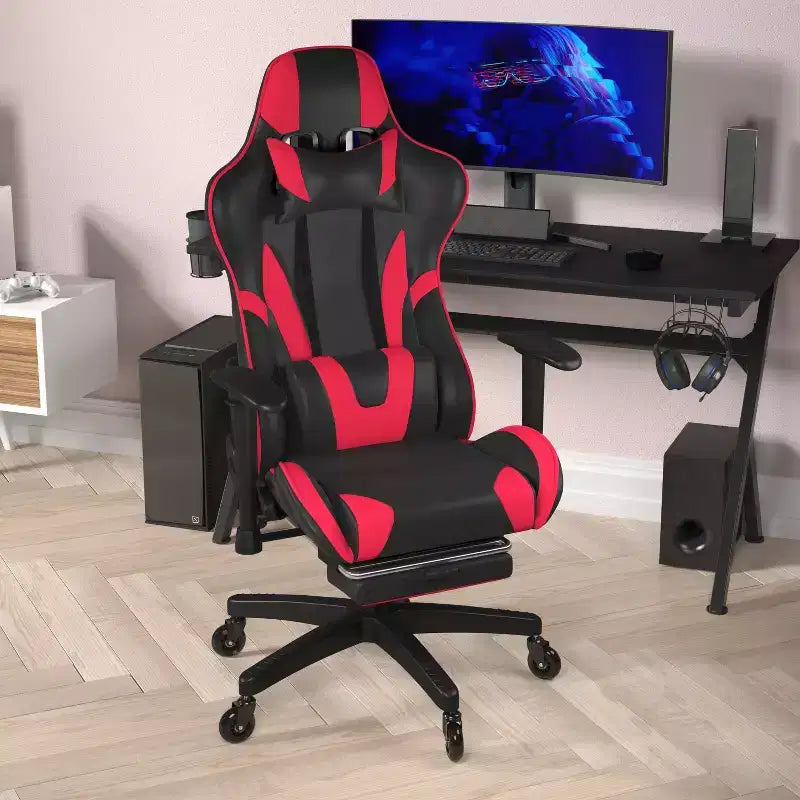 Flash Furniture X30 Silla Gamer Silla Ergonómica de Oficina con Respaldo Reclinable, Reposapiés Deslizable y Ruedas Transparentes
