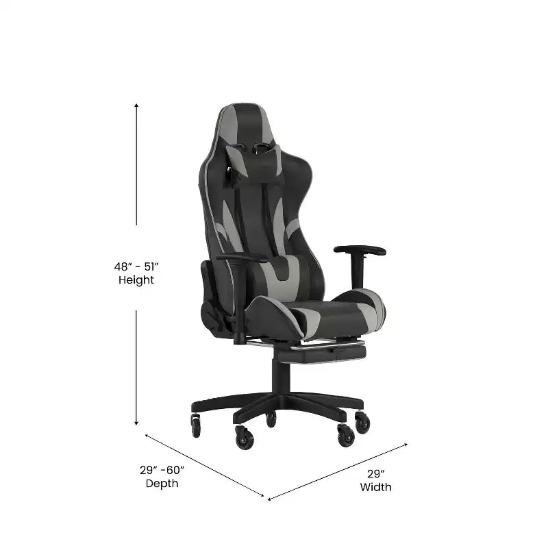 Flash Furniture X30 Silla Gamer Silla Ergonómica de Oficina con Respaldo Reclinable, Reposapiés Deslizable y Ruedas Transparentes