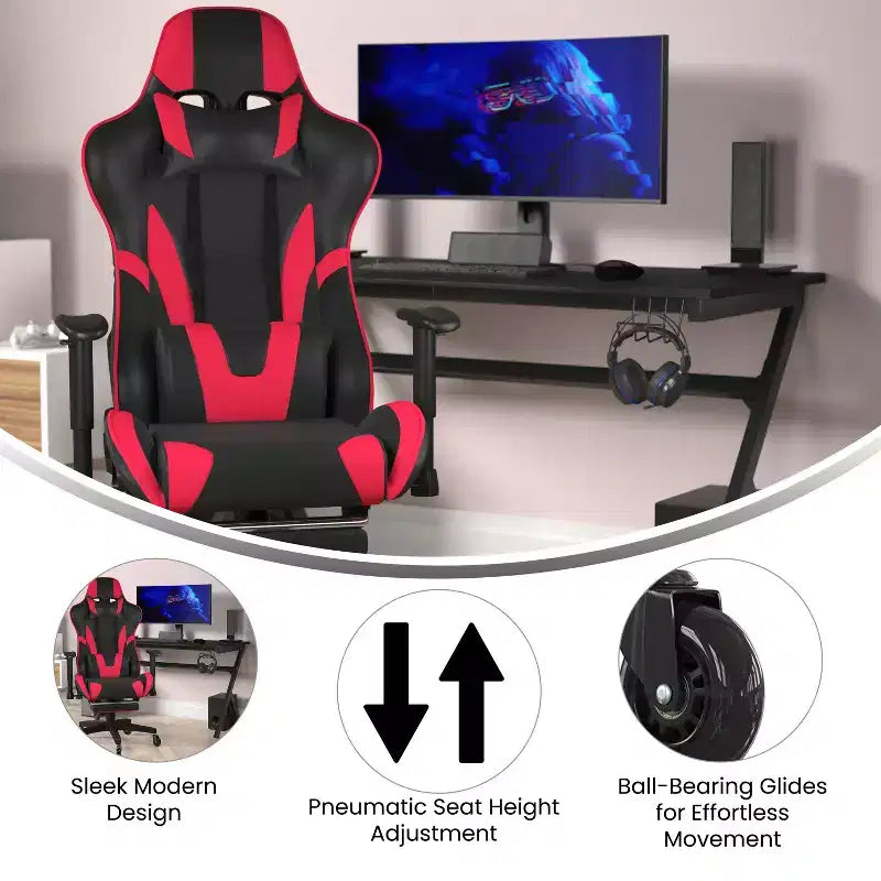 Flash Furniture X30 Silla Gamer Silla Ergonómica de Oficina con Respaldo Reclinable, Reposapiés Deslizable y Ruedas Transparentes