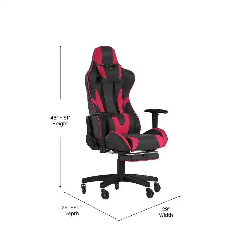 Flash Furniture X30 Silla Gamer Silla Ergonómica de Oficina con Respaldo Reclinable, Reposapiés Deslizable y Ruedas Transparentes