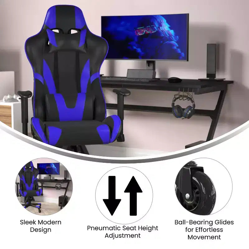 Silla de juegos Flash Furniture X20, tipo carreras, para oficina y ordenador, con respaldo reclinable y ruedas transparentes