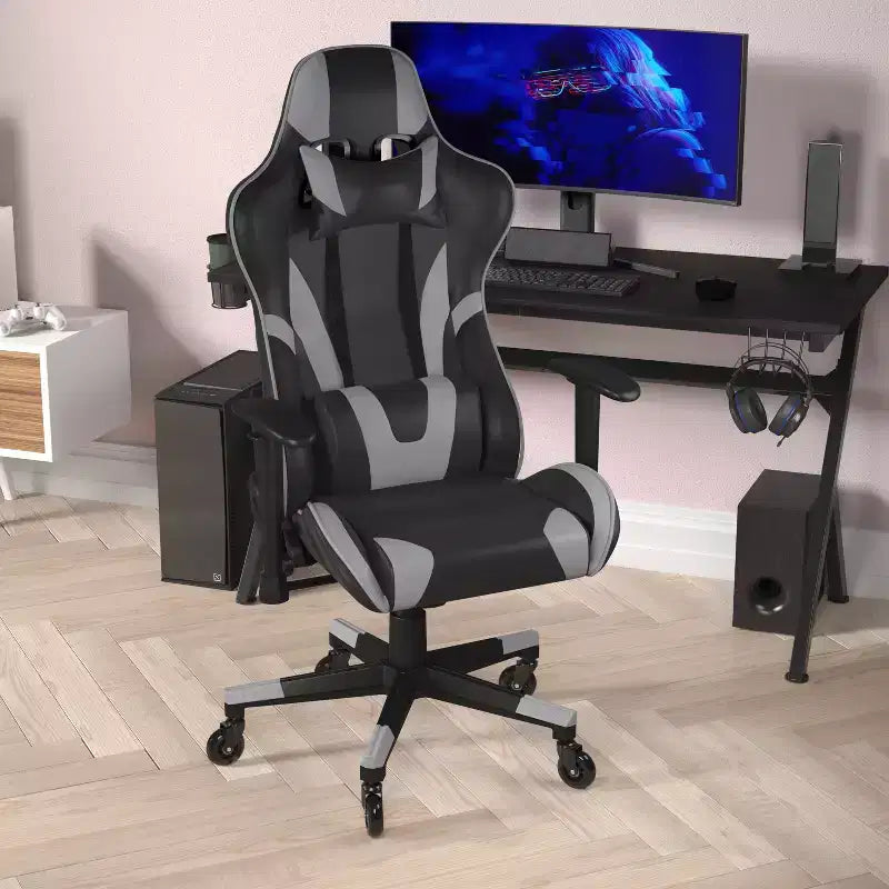 Silla de juegos Flash Furniture X20, tipo carreras, para oficina y ordenador, con respaldo reclinable y ruedas transparentes