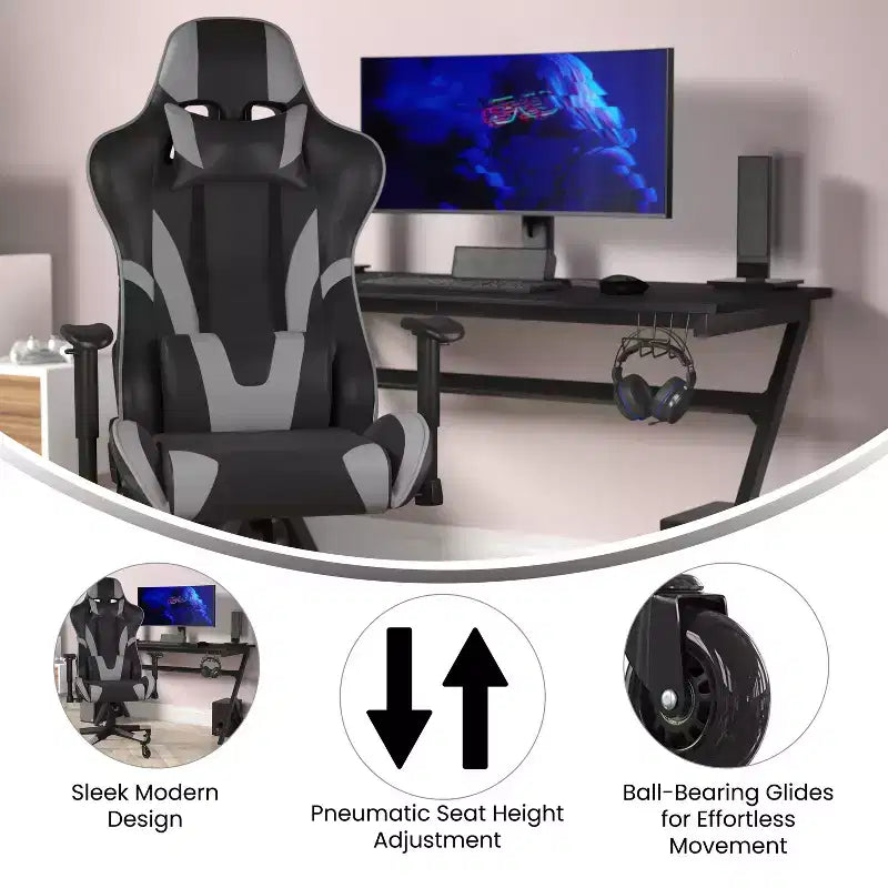 Silla de juegos Flash Furniture X20, tipo carreras, para oficina y ordenador, con respaldo reclinable y ruedas transparentes