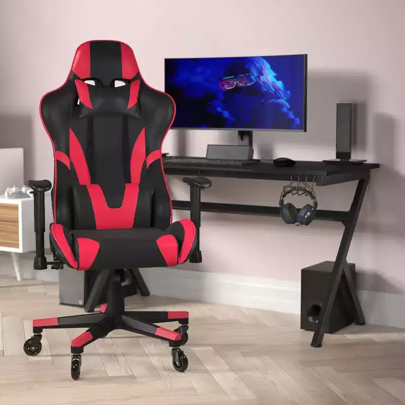 Silla de juegos Flash Furniture X20, tipo carreras, para oficina y ordenador, con respaldo reclinable y ruedas transparentes