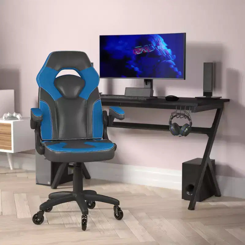 Silla de oficina para videojuegos Flash Furniture X10 estilo de carreras, para PC, ajustable, con brazos plegables y ruedas transparentes