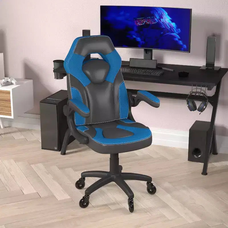 Silla de oficina para videojuegos Flash Furniture X10 estilo de carreras, para PC, ajustable, con brazos plegables y ruedas transparentes