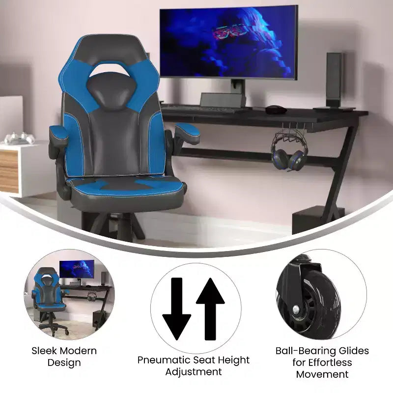 Silla de oficina para videojuegos Flash Furniture X10 estilo de carreras, para PC, ajustable, con brazos plegables y ruedas transparentes