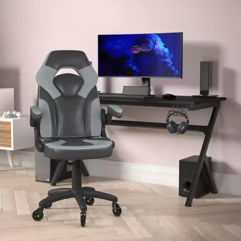 Silla de oficina para videojuegos Flash Furniture X10 estilo de carreras, para PC, ajustable, con brazos plegables y ruedas transparentes