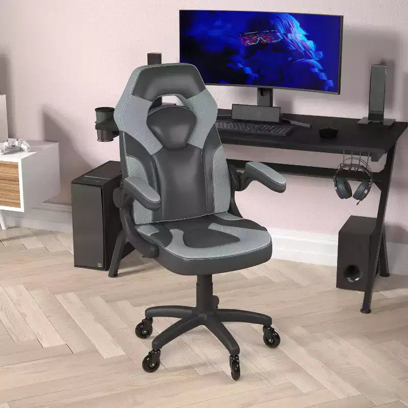 Silla de oficina para videojuegos Flash Furniture X10 estilo de carreras, para PC, ajustable, con brazos plegables y ruedas transparentes