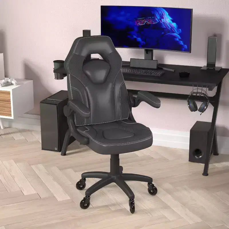Silla de oficina para videojuegos Flash Furniture X10 estilo de carreras, para PC, ajustable, con brazos plegables y ruedas transparentes