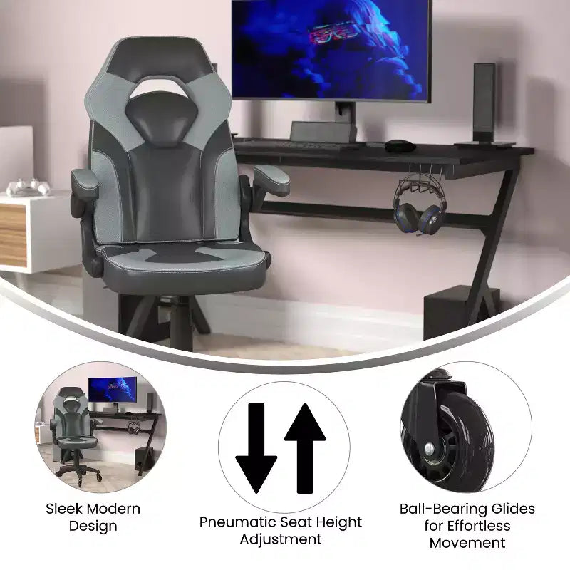 Silla de oficina para videojuegos Flash Furniture X10 estilo de carreras, para PC, ajustable, con brazos plegables y ruedas transparentes