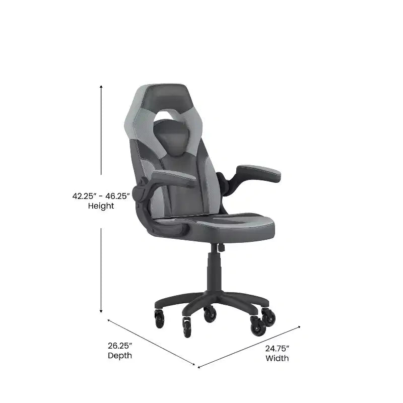Silla de oficina para videojuegos Flash Furniture X10 estilo de carreras, para PC, ajustable, con brazos plegables y ruedas transparentes