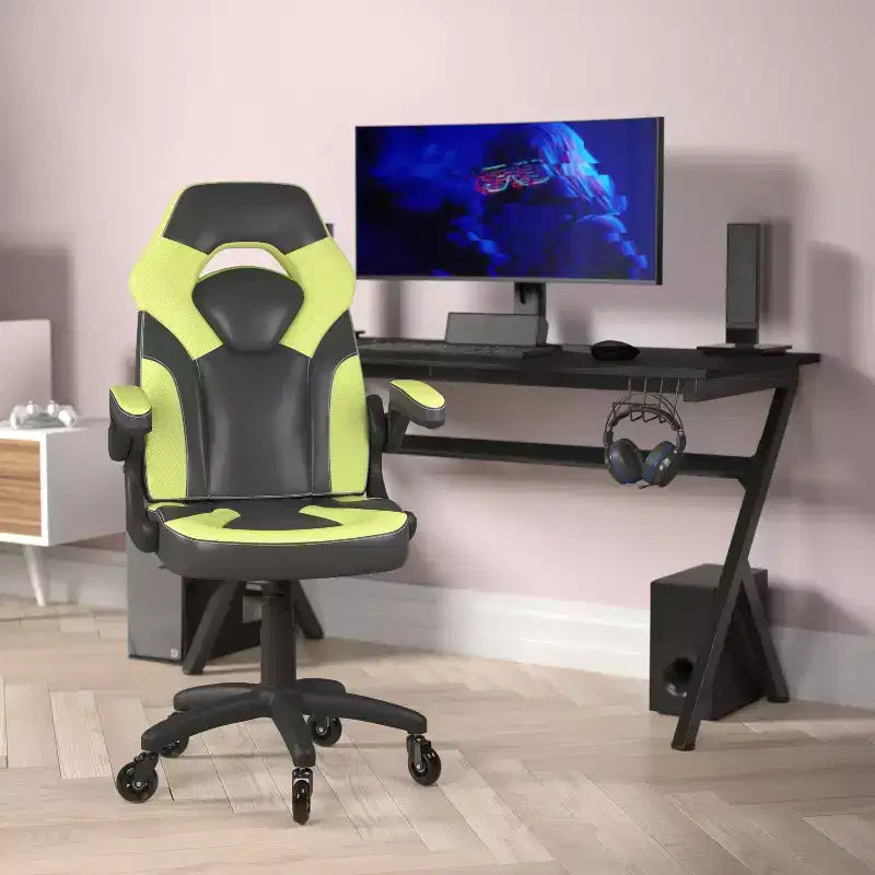 Silla de oficina para videojuegos Flash Furniture X10 estilo de carreras, para PC, ajustable, con brazos plegables y ruedas transparentes