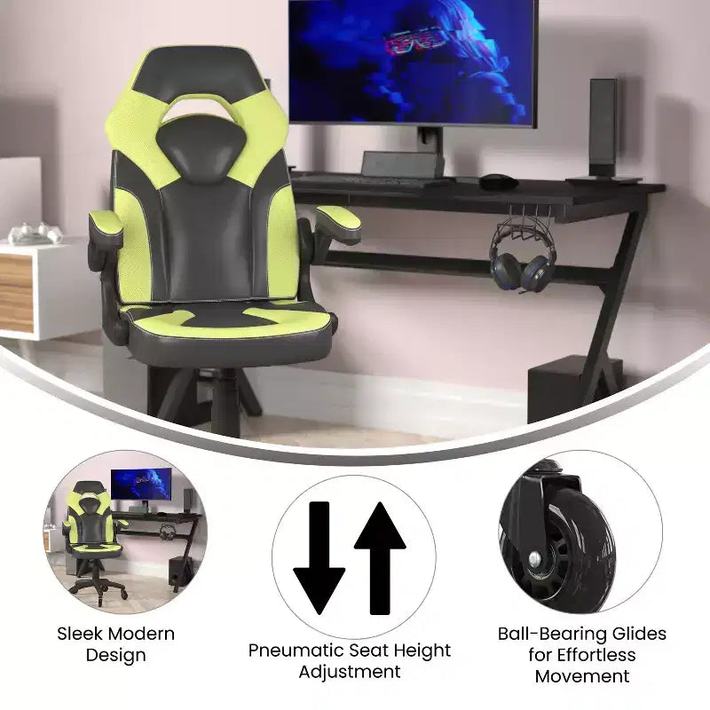 Silla de oficina para videojuegos Flash Furniture X10 estilo de carreras, para PC, ajustable, con brazos plegables y ruedas transparentes