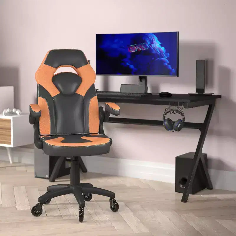 Silla de oficina para videojuegos Flash Furniture X10 estilo de carreras, para PC, ajustable, con brazos plegables y ruedas transparentes
