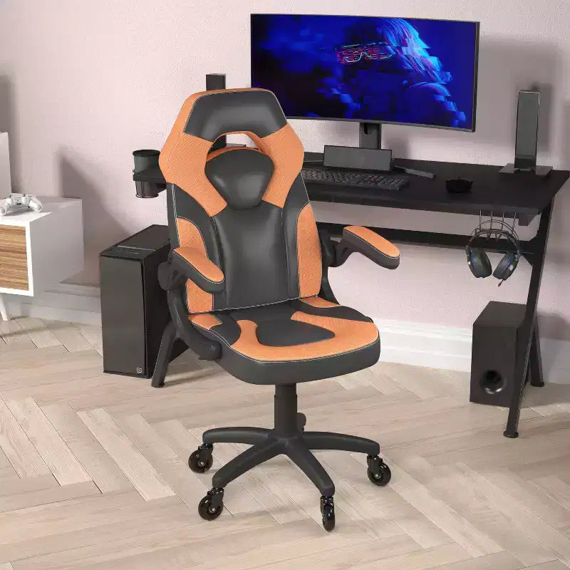 Silla de oficina para videojuegos Flash Furniture X10 estilo de carreras, para PC, ajustable, con brazos plegables y ruedas transparentes