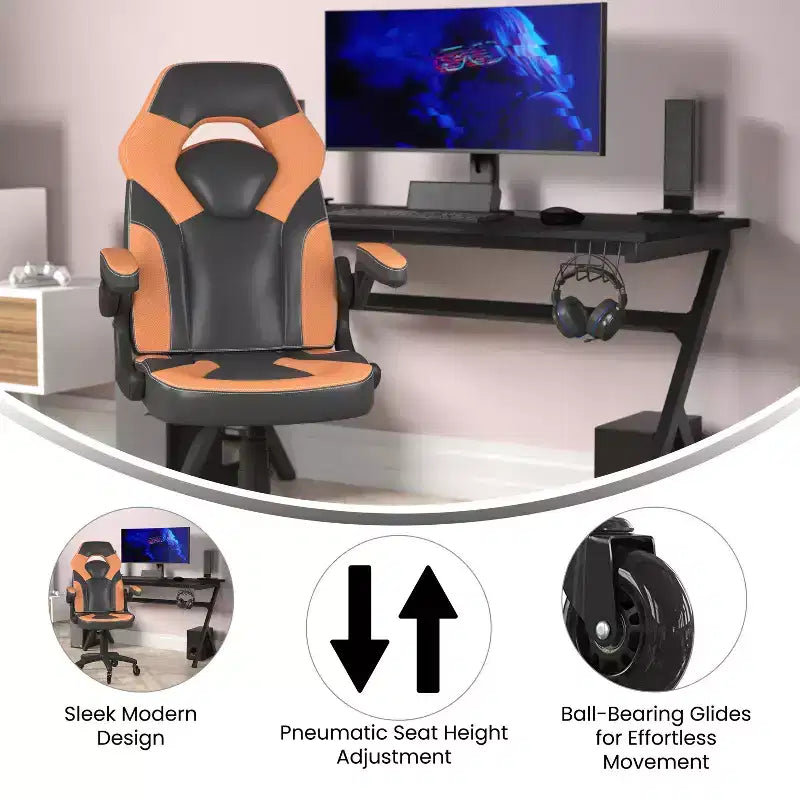 Silla de oficina para videojuegos Flash Furniture X10 estilo de carreras, para PC, ajustable, con brazos plegables y ruedas transparentes