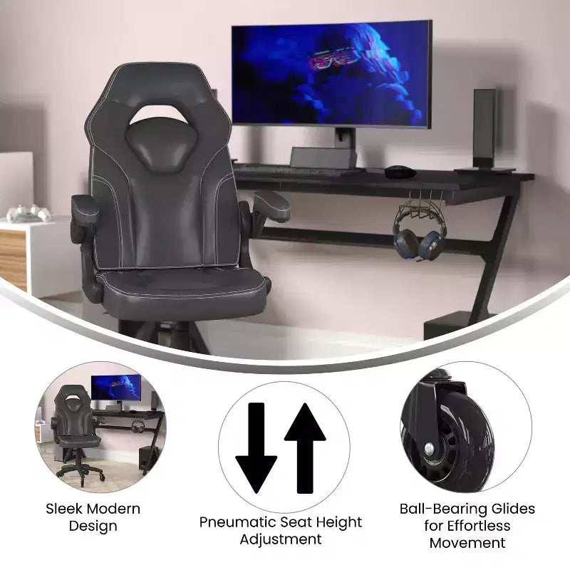 Silla de oficina para videojuegos Flash Furniture X10 estilo de carreras, para PC, ajustable, con brazos plegables y ruedas transparentes