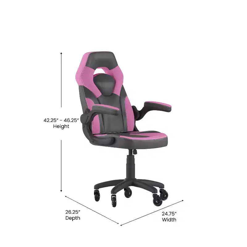 Silla de oficina para videojuegos Flash Furniture X10 estilo de carreras, para PC, ajustable, con brazos plegables y ruedas transparentes
